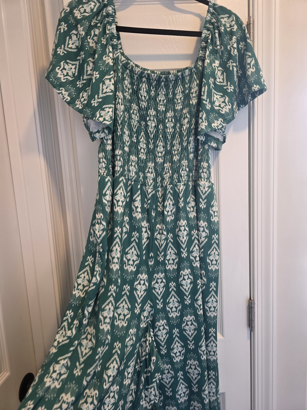 Green Printed Smocked Jumpsuit - Lane Bryant